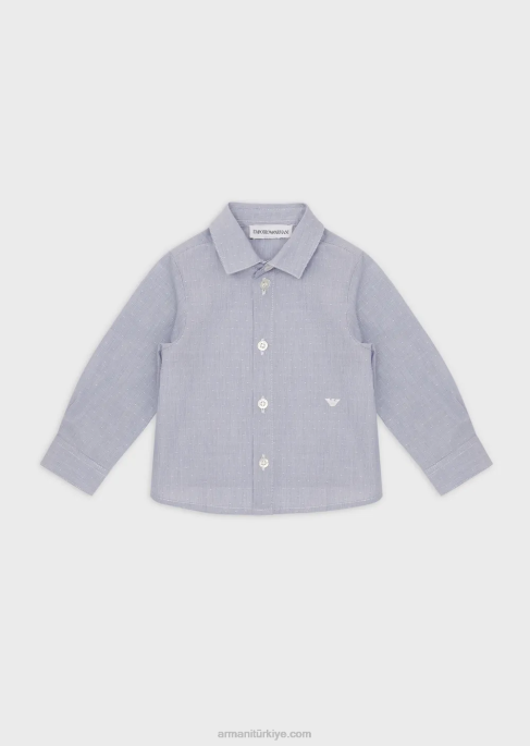 erkek çocuk Armani jakarlı puantiyeli pamuklu iğneli gömlek lacivert T8HD2712