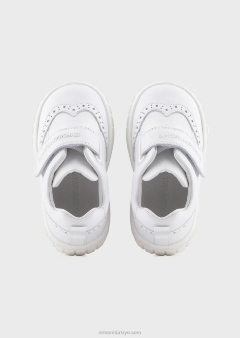 erkek çocuk Armani kanat ucu detaylı ve cırt cırtlı yumuşak deri spor ayakkabı beyaz T8HD2683