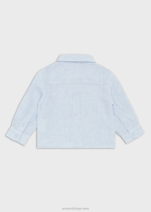 erkek çocuk Armani kartal işlemeli keten gömlek masmavi T8HD2737