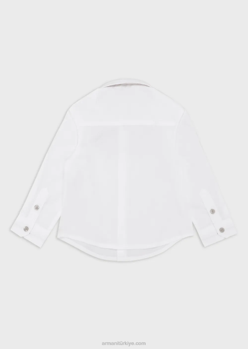 erkek çocuk Armani kartal işlemeli pamuklu streç gömlek beyaz T8HD2674