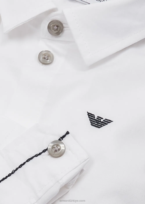 erkek çocuk Armani kartal işlemeli pamuklu streç gömlek beyaz T8HD2674