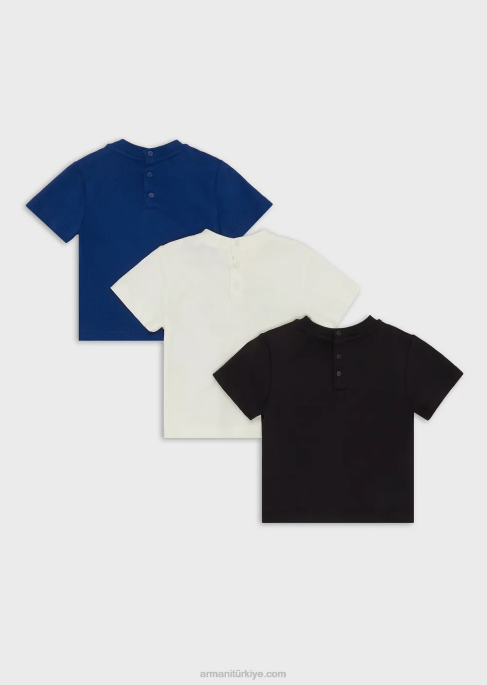 erkek çocuk Armani logo baskılı 3'lü jarse tişört paketi model T8HD2708