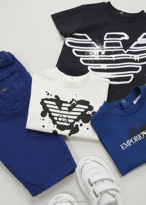 erkek çocuk Armani logo baskılı 3'lü jarse tişört paketi model T8HD2708