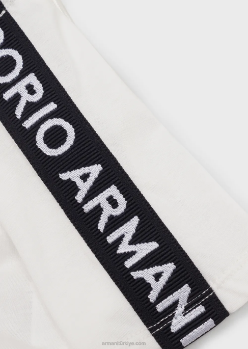 erkek çocuk Armani logo şeritli pima jarse t-shirt beyaz T8HD2714