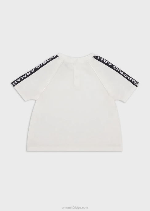 erkek çocuk Armani logo şeritli pima jarse t-shirt beyaz T8HD2714