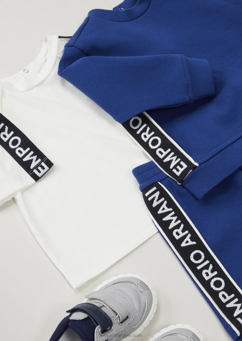 erkek çocuk Armani logo şeritli pima jarse t-shirt beyaz T8HD2714