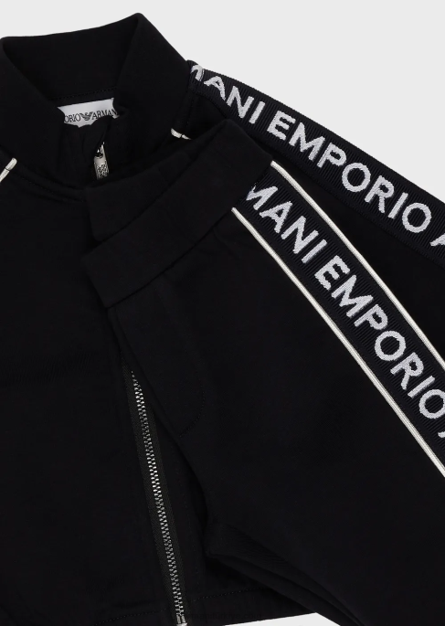 erkek çocuk Armani logo şeritli tam boy fermuarlı çift jarse eşofman lacivert T8HD2725