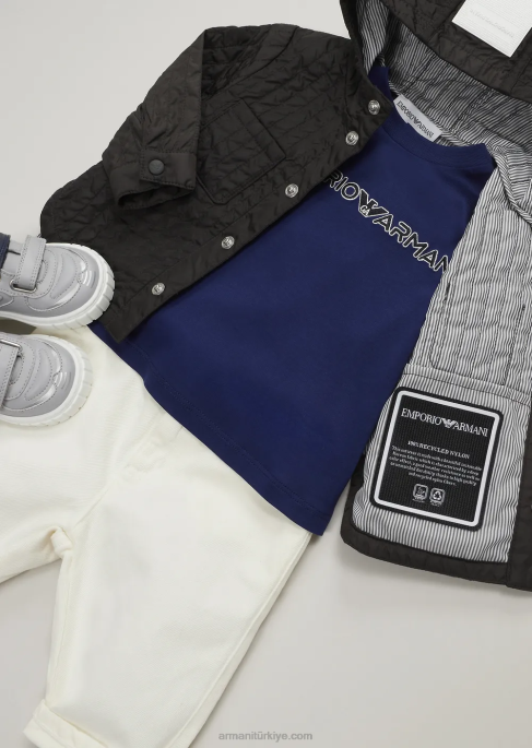 erkek çocuk Armani logo işlemeli tencel karışımlı jarse t-shirt mavi T8HD2729