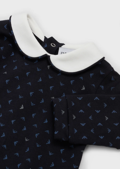 erkek çocuk Armani peter pan yakalı ve her tarafı op-art kartallı tulumT8HD2715