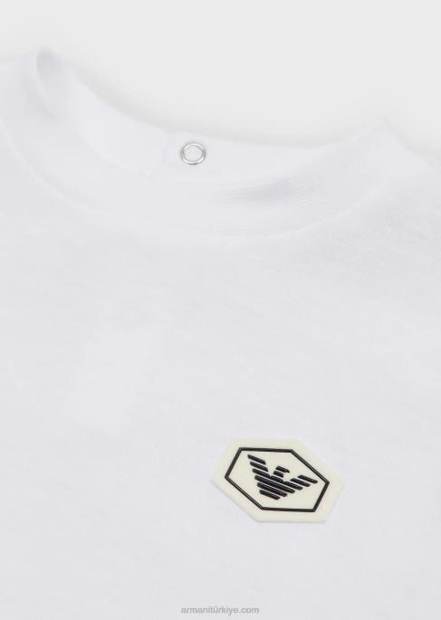 erkek çocuk Armani temel logo yamalı supima tişört lacivert T8HD2682