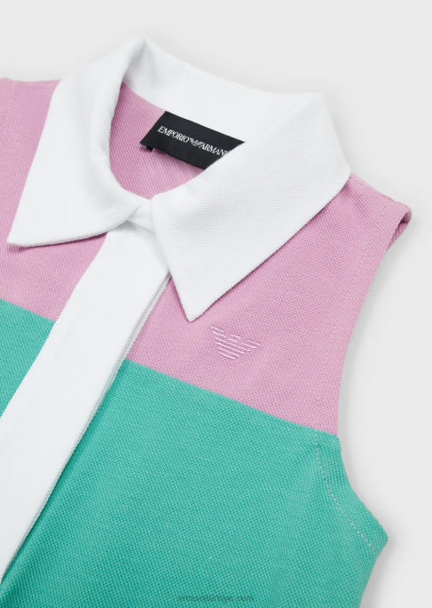kız Armani Polo gömlek yakalı, renk bloklu pike jarse kloş elbiseT8HD2543