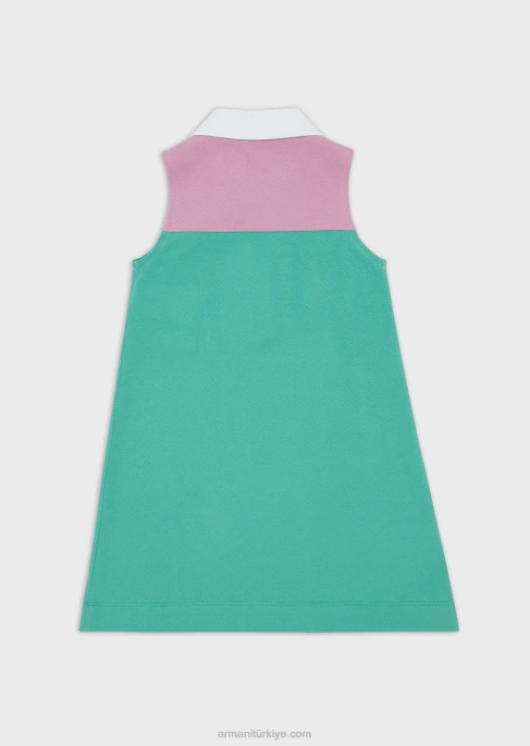 kız Armani Polo gömlek yakalı, renk bloklu pike jarse kloş elbiseT8HD2543