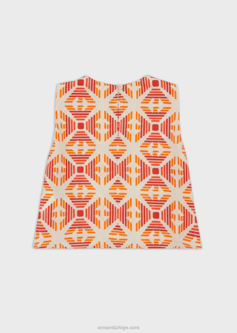 kız Armani Tamamı baskılı, sürdürülebilir koleksiyon organik müslin üst Yazdır T8HD2578