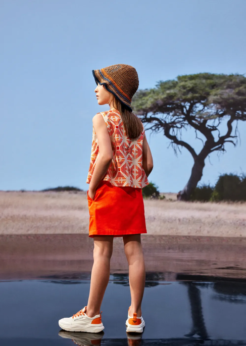 kız Armani Tamamı baskılı, sürdürülebilir koleksiyon organik müslin üst Yazdır T8HD2578