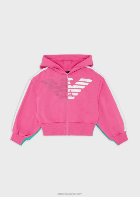 kız Armani büyük boy e ekip kartalı ile kapüşonlu fermuarlı sweatshirt yeşil T8HD2568