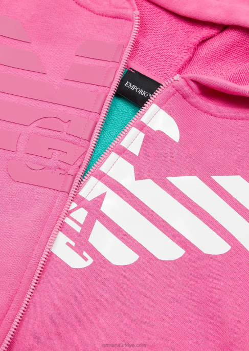 kız Armani büyük boy e ekip kartalı ile kapüşonlu fermuarlı sweatshirt yeşil T8HD2568