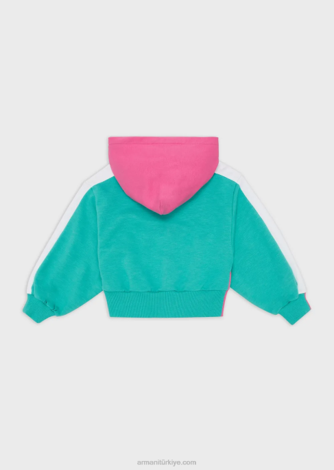 kız Armani büyük boy e ekip kartalı ile kapüşonlu fermuarlı sweatshirt yeşil T8HD2568