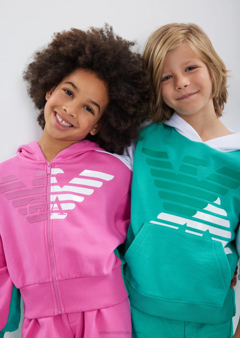 kız Armani büyük boy e ekip kartalı ile kapüşonlu fermuarlı sweatshirt yeşil T8HD2568