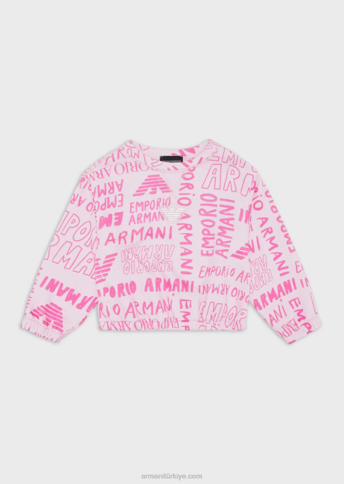 kız Armani boydan boya EA Crew yazısı ile jarse sweatshirt pembe T8HD2547