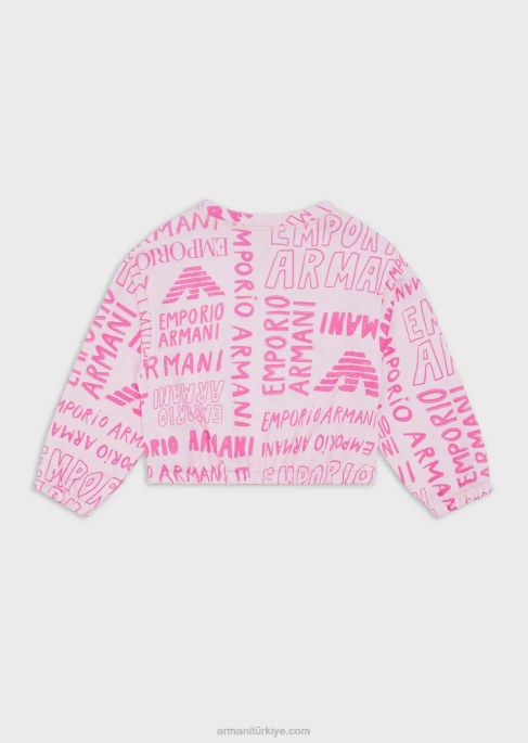 kız Armani boydan boya EA Crew yazısı ile jarse sweatshirt pembe T8HD2547