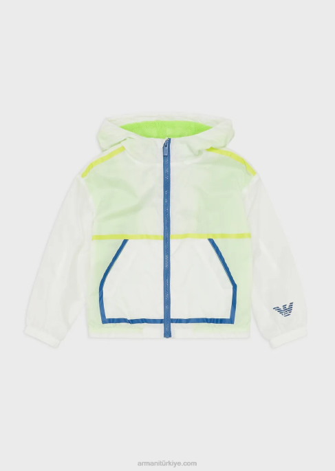 kız Armani fermuarlı, kapüşonlu naylon ekip mont beyaz T8HD2546