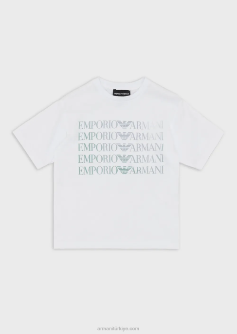 kız Armani çok renkli logolu EA Crew ağır sıklet jarse tişört beyaz T8HD2558