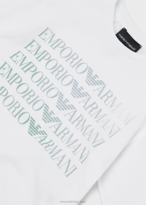 kız Armani çok renkli logolu EA Crew ağır sıklet jarse tişört beyaz T8HD2558