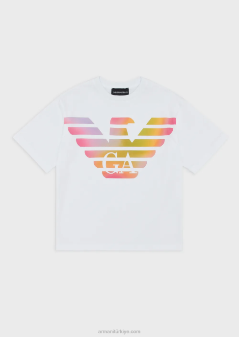 kız Armani çok renkli logolu EA Crew ağır sıklet jarse tişört beyaz logo T8HD2557