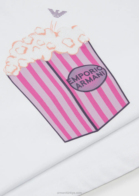 kız Armani patlamış mısır baskılı jarse tişört beyaz T8HD2560