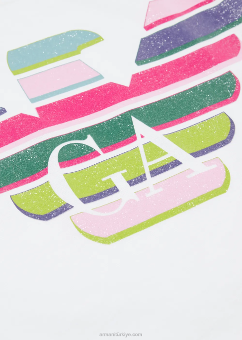 kız Armani simli logo baskılı jarse t-shirt beyaz logo T8HD2556