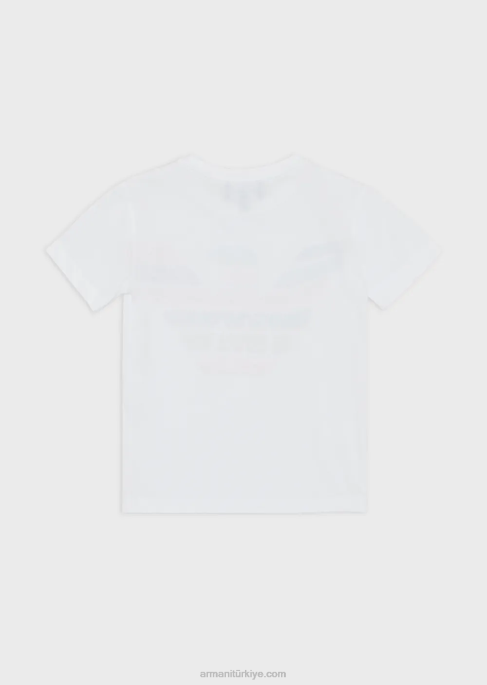 kız Armani simli logo baskılı jarse t-shirt beyaz logo T8HD2556
