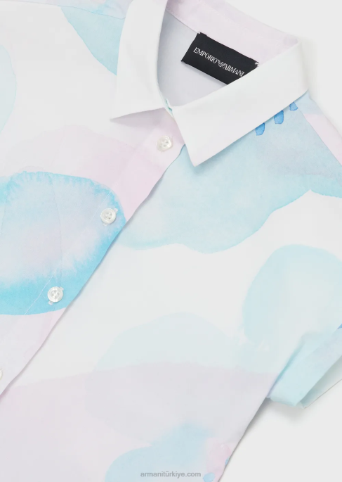 kız Armani suluboya çiçek desenli kısa kollu poplin gömlekT8HD2540