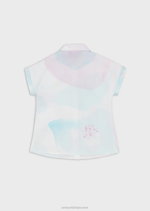 kız Armani suluboya çiçek desenli kısa kollu poplin gömlekT8HD2540