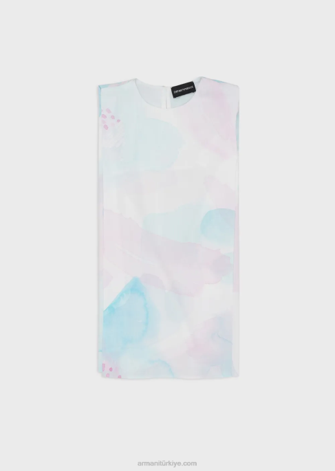kız Armani suluboya çiçek desenli kloş poplin elbise model T8HD2539