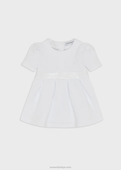 kız Armani Beli taşlı, pamuk karışımlı jarse-polar elbise beyaz T8HD2664