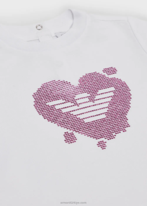 kız Armani Kontrast elmas taklidi kartal desenli jarse tişört beyaz T8HD2661