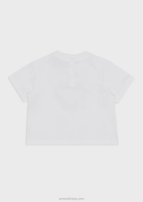 kız Armani Kontrast elmas taklidi kartal desenli jarse tişört beyaz T8HD2661