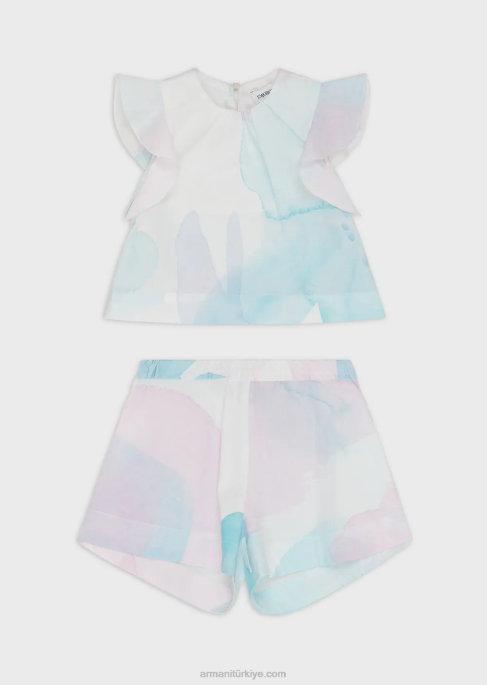 kız Armani Suluboya çiçek desenli poplin üst ve şort takımı model T8HD2652