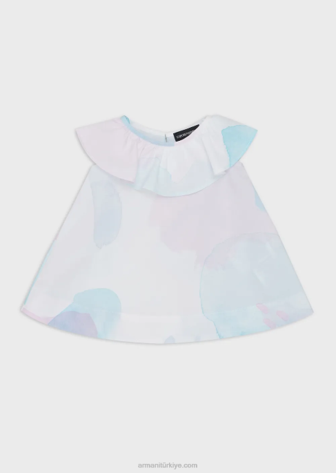 kız Armani Suluboya çiçek desenli volanlı poplin elbise model T8HD2658