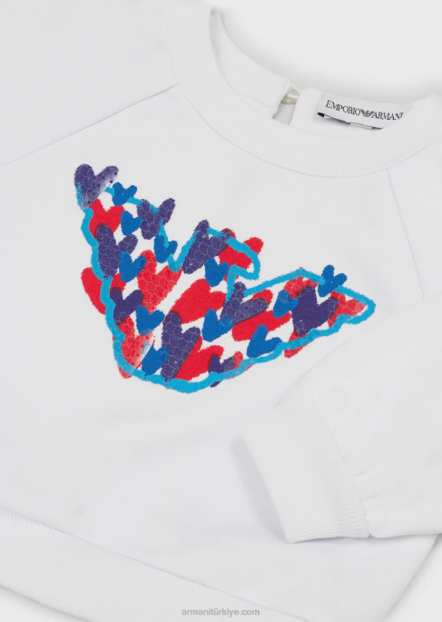 kız Armani büyük boy kartal ve payetler ile pamuk karışımlı sweatshirtT8HD2662