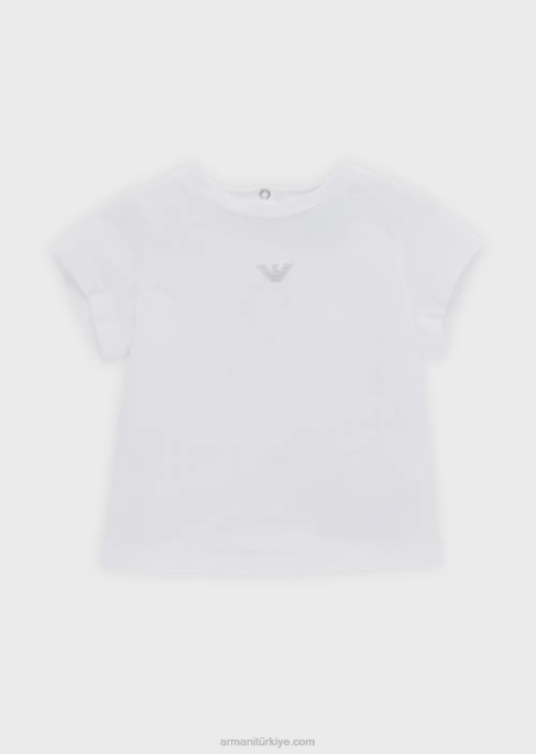 kız Armani gümüş kartal işlemeli jarse tişört beyaz T8HD2621