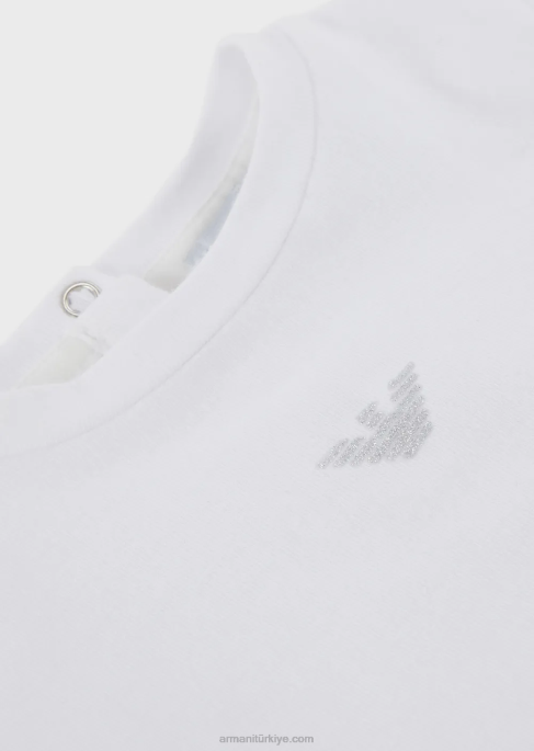 kız Armani gümüş kartal işlemeli jarse tişört beyaz T8HD2621