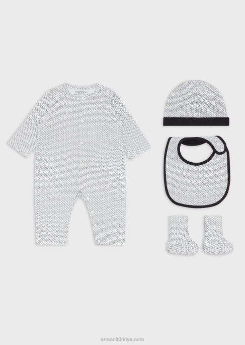 kız Armani op-art kartal patik, önlük, tulum ve bereden oluşan hediye setiT8HD2648