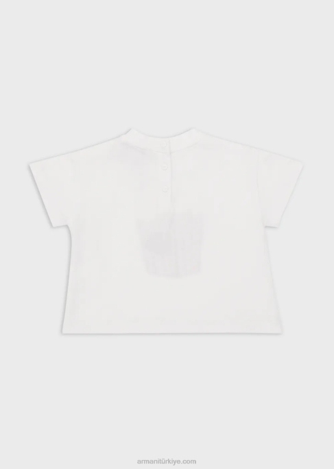 kız Armani patlamış mısır baskılı jarse tişört beyaz T8HD2657