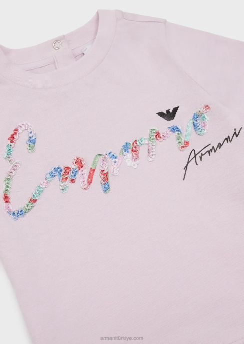kız Armani payetli imza logolu organik jarse tişörtT8HD2654