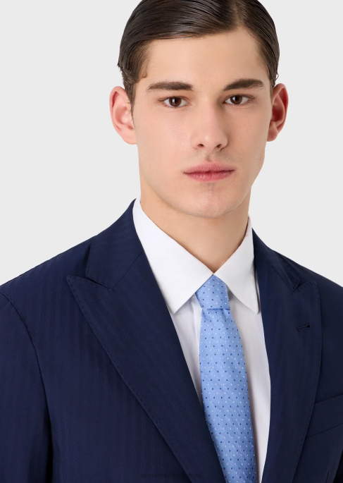 erkekler Armani buruşuk efektli jakarlı ipek karışımlı kravat mavi T8HD2170