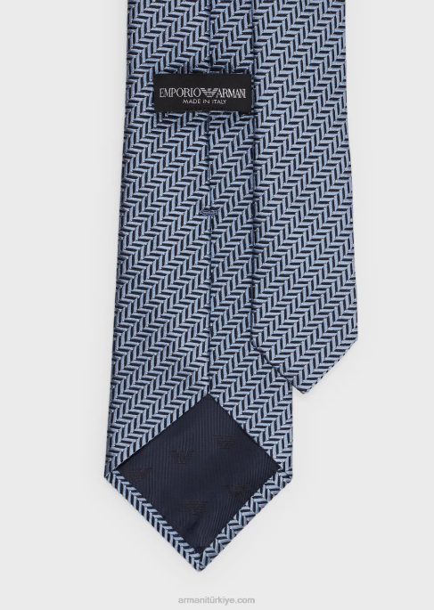 erkekler Armani iki tonlu balıksırtı saf ipek jakarlı kravat masmavi T8HD2160