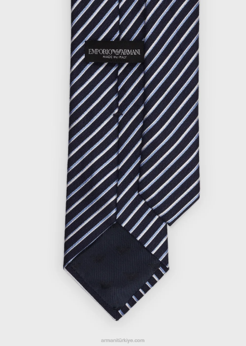 erkekler Armani ipek ve keten karışımı jakarlı kravat gece yarısı mavisi T8HD2171