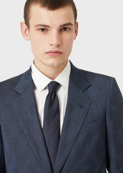 erkekler Armani jakar monogramlı saf ipek kravat gece yarısı mavisi T8HD2167