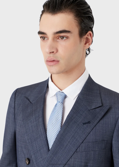 erkekler Armani jakarlı mikro desenli saf ipek kravat masmavi T8HD2166